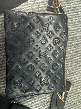 LV Black Embossed Leather Crossbody Bag with Gold Hardware